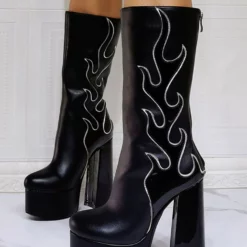 Women Boots Geometric Platforms High Heel Chunky Heel Black Mid Calf Boots 12 Women Boots Geometric Platforms High Heel Chunky Heel Black Mid Calf Boots -UK Winter Shoes Sales 2023 202109300958421659068