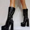 Women Boots Geometric Platforms High Heel Chunky Heel Black Mid Calf Boots -UK Winter Shoes Sales 2023 202109300958432761002