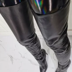 Women Over The Knee Boots Plus Size Stiletto Heel Pointed Toe Zipper PU Leather Light Blue Thigh High Boots -UK Winter Shoes Sales 2023 202109300958493829381