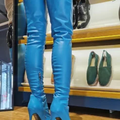 Women Over The Knee Boots Plus Size Stiletto Heel Pointed Toe Zipper PU Leather Light Blue Thigh High Boots -UK Winter Shoes Sales 2023 202109300958522166946