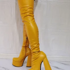 Women Over The Knee Boots Platform Plus Size Chunky Heel PU Leather Black Thigh High Boots -UK Winter Shoes Sales 2023 202110081747198486357