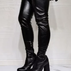 Women Over The Knee Boots Platform Plus Size Chunky Heel PU Leather Black Thigh High Boots -UK Winter Shoes Sales 2023 202110081747223037597