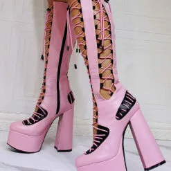 Women Pink Boots Chunky Heel PlatformsPU Leather Knee High Summer Boots 15 Women Pink Boots Chunky Heel PlatformsPU Leather Knee High Summer Boots -UK Winter Shoes Sales 2023 202110081747230316180