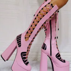 Women Pink Boots Chunky Heel PlatformsPU Leather Knee High Summer Boots 10 Women Pink Boots Chunky Heel PlatformsPU Leather Knee High Summer Boots -UK Winter Shoes Sales 2023 202110081747237151624