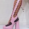 Women Pink Boots Chunky Heel PlatformsPU Leather Knee High Summer Boots -UK Winter Shoes Sales 2023 202110081747246455076