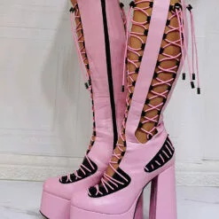 Women Pink Boots Chunky Heel PlatformsPU Leather Knee High Summer Boots 12 Women Pink Boots Chunky Heel PlatformsPU Leather Knee High Summer Boots -UK Winter Shoes Sales 2023 202110081747253037841