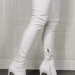 Women Over The Knee Boots Plus Size Stiletto Heel PU Leather White Thigh High Boots -UK Winter Shoes Sales 2023 202110111344311851751