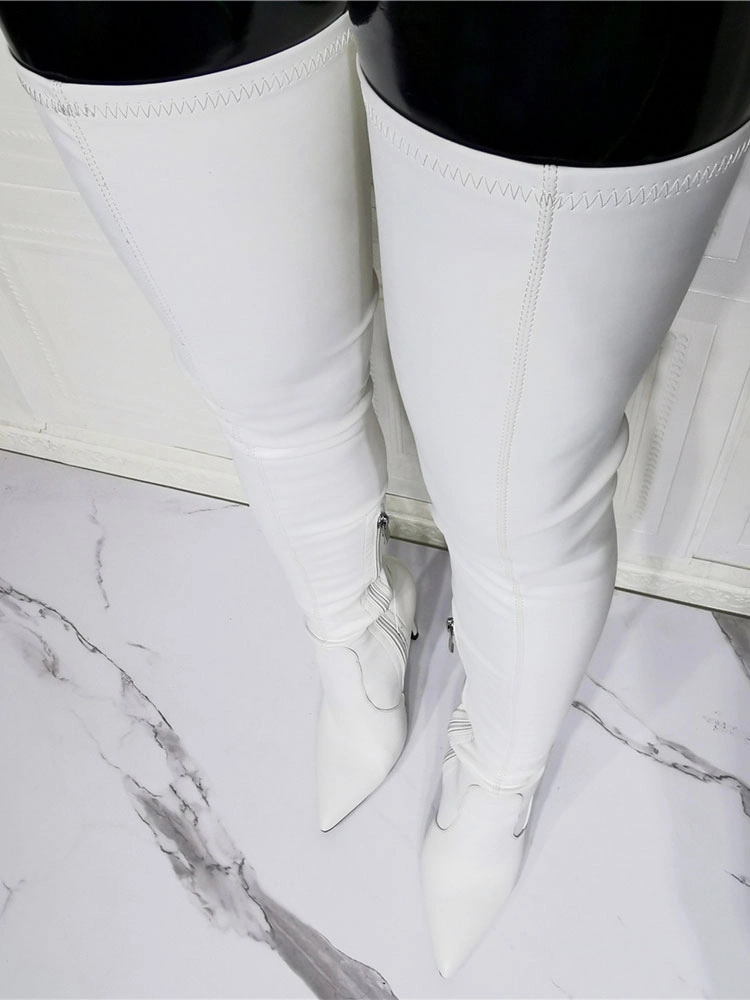 Women Over The Knee Boots Plus Size Stiletto Heel PU Leather Black Thigh High Boots 10 Women Over The Knee Boots Plus Size Stiletto Heel PU Leather Black Thigh High Boots - Image 8