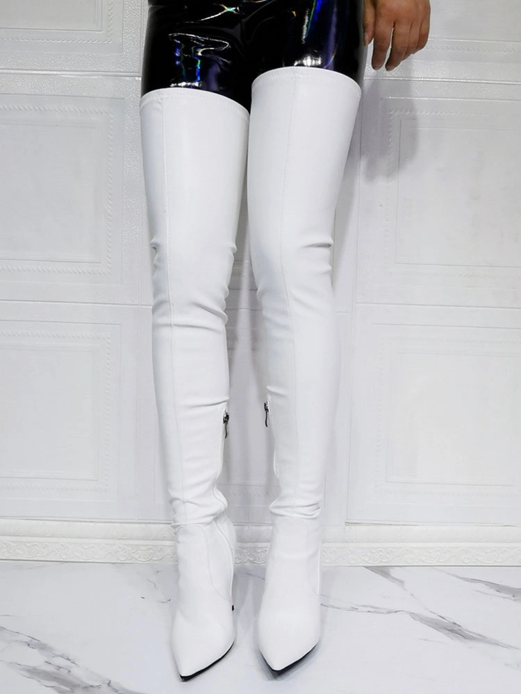 Women Over The Knee Boots Plus Size Stiletto Heel PU Leather Black Thigh High Boots 11 Women Over The Knee Boots Plus Size Stiletto Heel PU Leather Black Thigh High Boots - Image 9