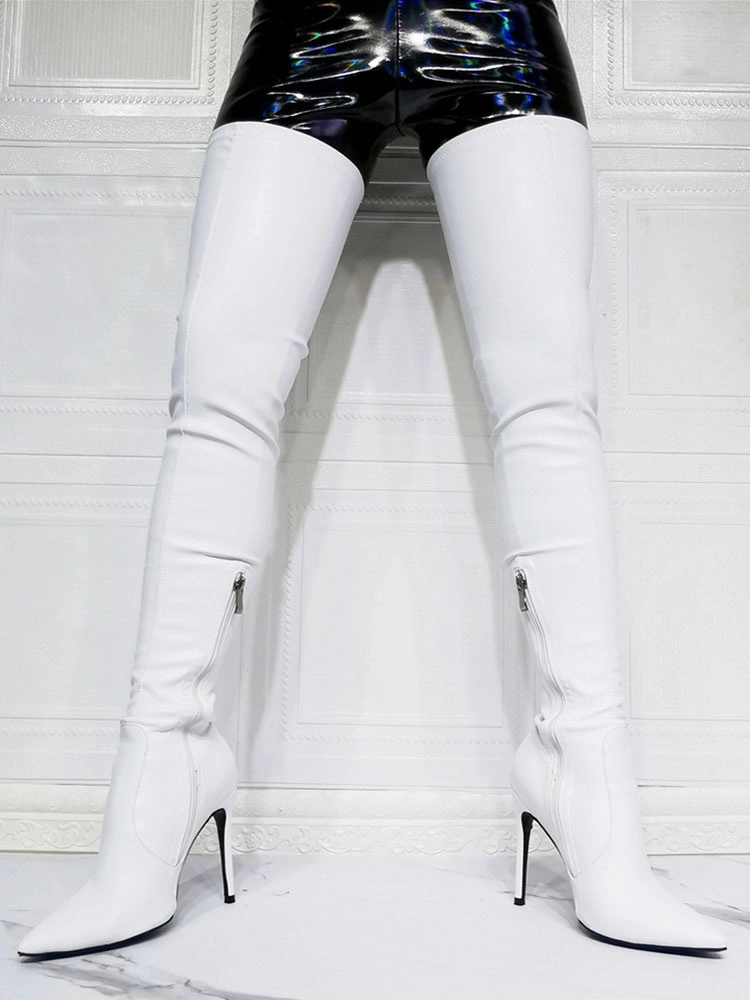 Women Over The Knee Boots Plus Size Stiletto Heel PU Leather Black Thigh High Boots 12 Women Over The Knee Boots Plus Size Stiletto Heel PU Leather Black Thigh High Boots - Image 10