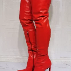 Women Over The Knee Boots Plus Size Stiletto Heel PU Leather Red Thigh High Boot -UK Winter Shoes Sales 2023 202110111344450717445