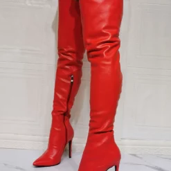 Women Over The Knee Boots Plus Size Stiletto Heel PU Leather Red Thigh High Boot -UK Winter Shoes Sales 2023 202110111344453901601