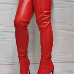 Women Over The Knee Boots Plus Size Stiletto Heel PU Leather Red Thigh High Boots -UK Winter Shoes Sales 2023 202110111345348586445