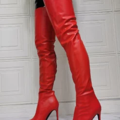 Women Over The Knee Boots Plus Size Stiletto Heel PU Leather Red Thigh High Boots -UK Winter Shoes Sales 2023 2021101113453516513