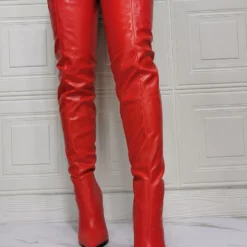 Women Over The Knee Boots Plus Size Stiletto Heel PU Leather Red Thigh High Boots -UK Winter Shoes Sales 2023 202110111345354814721