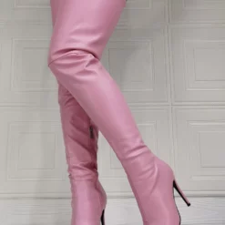 Women Over The Knee Boots Plus Size Stiletto Heel PU Leather Light Pink Thigh High Boots -UK Winter Shoes Sales 2023 202110111345406157909