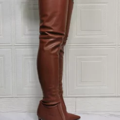 Women Over The Knee Boots Plus Size Stiletto Heel PU Leather Coffee Brown Thigh High Boots -UK Winter Shoes Sales 2023 202110111345437278217