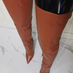 Women Over The Knee Boots Plus Size Stiletto Heel PU Leather Coffee Brown Thigh High Boots -UK Winter Shoes Sales 2023 202110111345459404244