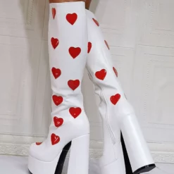 Women Boots Heat Pattern Plus Size Platform Round Toe Chunky Heel White Knee High Boots -UK Winter Shoes Sales 2023 202110111346332676783