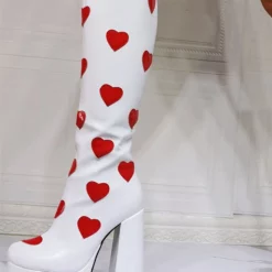 Women Boots Heat Pattern Plus Size Platform Round Toe Chunky Heel White Knee High Boots -UK Winter Shoes Sales 2023 202110111346342722462