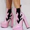 Women Booties Geometric Round Toe Platform Chunky Heel PU Leather High Tops Pink Ankle Boots -UK Winter Shoes Sales 2023 202110111346436461222
