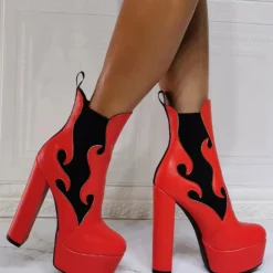 Women Booties Geometric Round Toe Platform Chunky Heel PU Leather High Tops Pink Ankle Boots -UK Winter Shoes Sales 2023 202110111346446272271