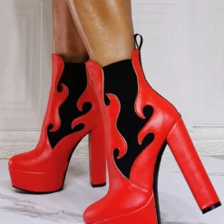 Women Booties Geometric Round Toe Platform Chunky Heel PU Leather High Tops Pink Ankle Boots -UK Winter Shoes Sales 2023 202110111346449429775