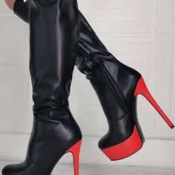 Women Boots Stiletto Heel Plus Size Platform Black Sky High Heel Knee High Boots -UK Winter Shoes Sales 2023 202110111346519036164