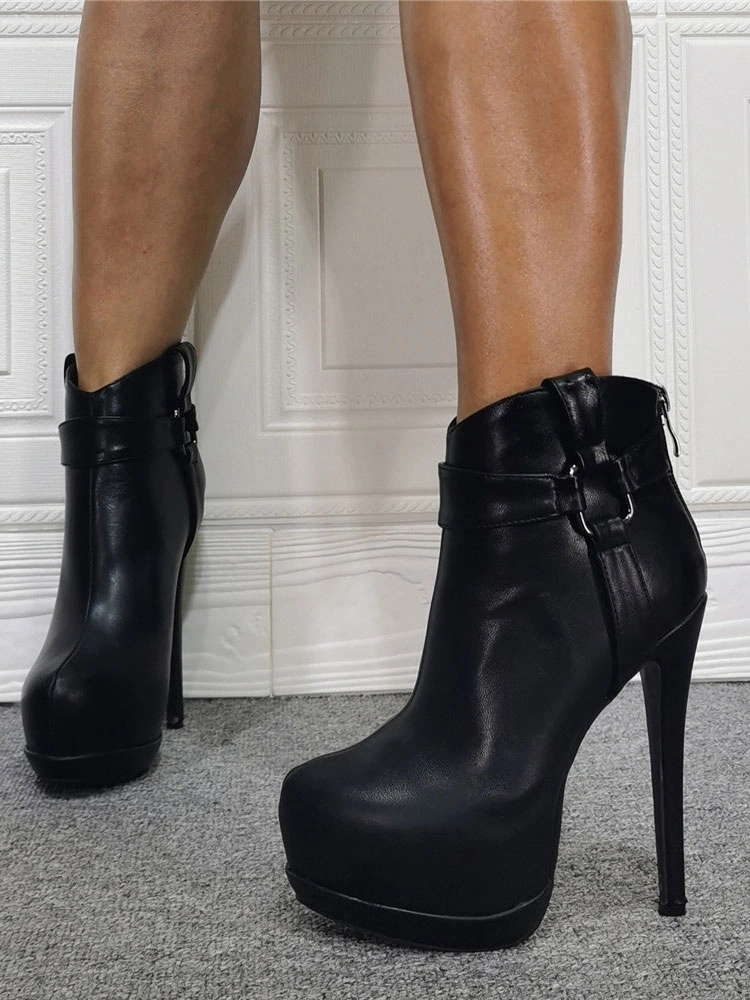 Women Booties Platform Stiletto Heel Geometric Round Toe Platform High Tops Black Ankle Boots 3 Women Booties Platform Stiletto Heel Geometric Round Toe Platform High Tops Black Ankle Boots