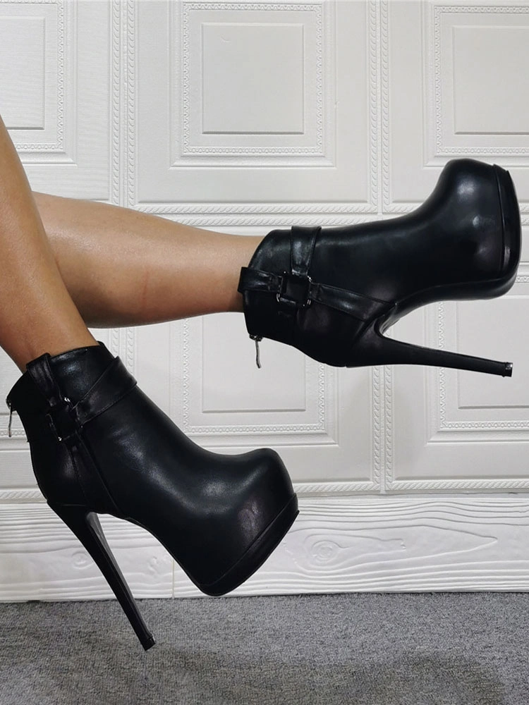Women Booties Platform Stiletto Heel Geometric Round Toe Platform High Tops Black Ankle Boots 5 Women Booties Platform Stiletto Heel Geometric Round Toe Platform High Tops Black Ankle Boots - Image 3