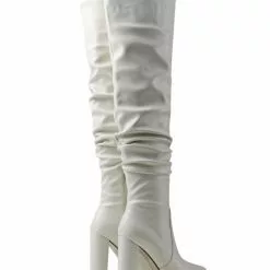 Women Over The Knee Boots Chunky Heel PU Leather Black Thigh High Boots -UK Winter Shoes Sales 2023 202110121445198034147