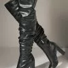 Women Over The Knee Boots Chunky Heel PU Leather Black Thigh High Boots -UK Winter Shoes Sales 2023 2021101214452040857