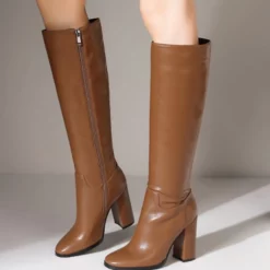 Women Boots Chunky Heel PU Leather Black Knee High Boots 14 Women Boots Chunky Heel PU Leather Black Knee High Boots -UK Winter Shoes Sales 2023 202110121445257378373