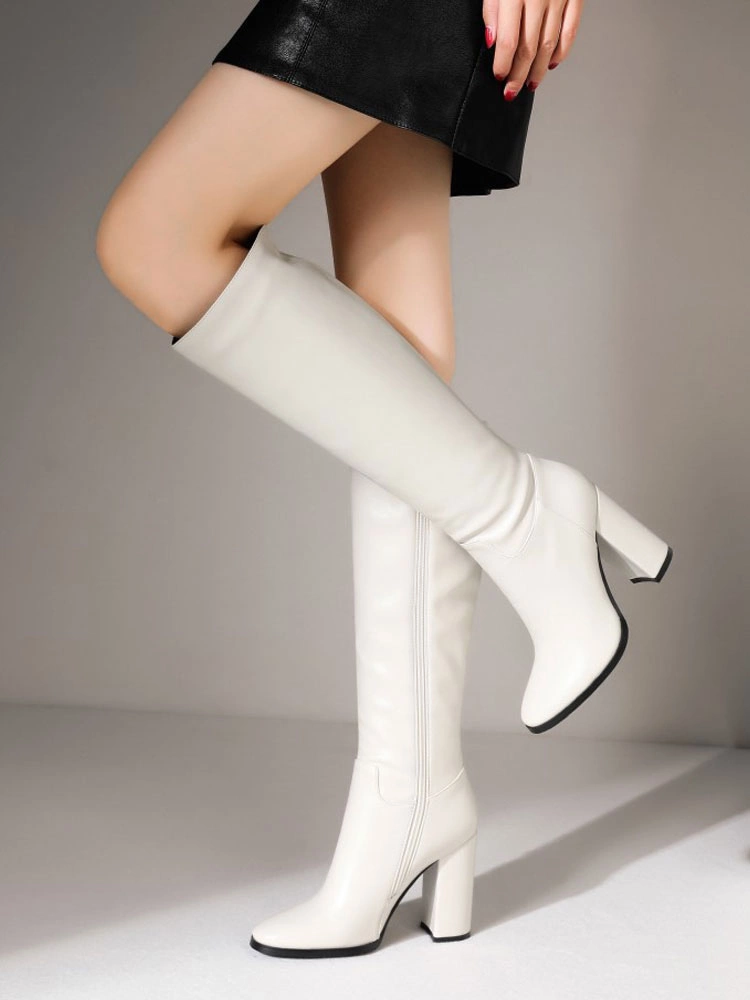 Women Boots Chunky Heel PU Leather Black Knee High Boots 6 Women Boots Chunky Heel PU Leather Black Knee High Boots - Image 4