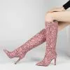 Women Boots Peach Pink Pointed Toe Stiletto Heel Knee High Boots -UK Winter Shoes Sales 2023 202110121523199505794