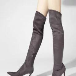 Women Over The Knee Boots Stiletto Heel Pointed Toe PU Leather Red Thigh High Boots -UK Winter Shoes Sales 2023 202110161543159399027