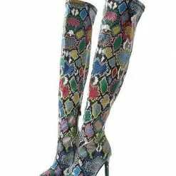 Women Boots Pointed Toe Stiletto Heel PU Leather Green Over The Knee High Boots -UK Winter Shoes Sales 2023 202110161543186987997