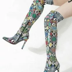 Women Boots Pointed Toe Stiletto Heel PU Leather Green Over The Knee High Boots -UK Winter Shoes Sales 2023 202110161543190017365