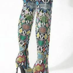 Women Boots Pointed Toe Stiletto Heel PU Leather Green Over The Knee High Boots -UK Winter Shoes Sales 2023 202110161543391164607