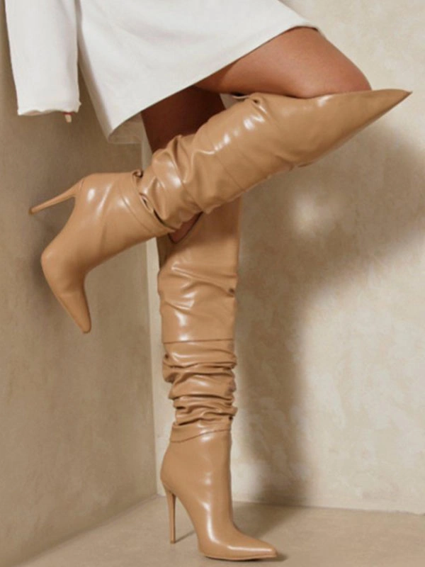 Women Over The Knee Boots Stiletto Heel Pointed Toe PU Leather Thigh High Boots 4 Women Over The Knee Boots Stiletto Heel Pointed Toe PU Leather Thigh High Boots - Image 2