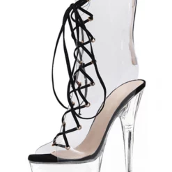 Pole Dance Shoes Women Sexy Boots Peep Toe Lace Up Buckle Artwork Stiletto Heel Ball Black Thigh High Boots -UK Winter Shoes Sales 2023 202110271508470486876