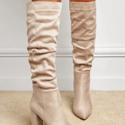 Women Boots Chunky Heel Pointed Toe Micro Suede Martin Boots Knee High Boots -UK Winter Shoes Sales 2023 202110271509031727775