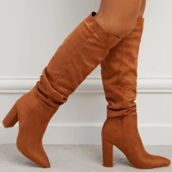 Women Boots Chunky Heel Pointed Toe Micro Suede Martin Boots Knee High Boots -UK Winter Shoes Sales 2023 202110271509045484416