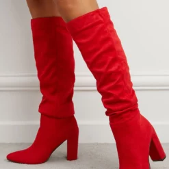 Women Boots Chunky Heel Pointed Toe Micro Suede Martin Boots Knee High Boots -UK Winter Shoes Sales 2023 202110271509048985232