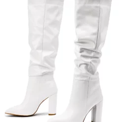 Women Boots Black Chunky Heel Pointed Toe Martin Boots Knee High Boots -UK Winter Shoes Sales 2023 202110271509075996764