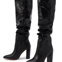 Women Boots Black Chunky Heel Pointed Toe Martin Boots Knee High Boots -UK Winter Shoes Sales 2023 20211027150908298655
