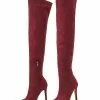 Women Thigh High Boots Stiletto Heel Pointed Toe Micro Suede Upper Burgundy Over The Knee Boots -UK Winter Shoes Sales 2023 202111181524242512513