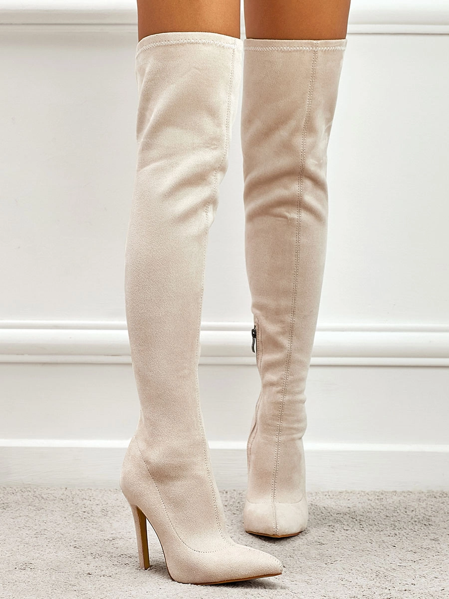 Women Thigh High Boots Stiletto Heel Pointed Toe Micro Suede Upper Burgundy Over The Knee Boots 9 Women Thigh High Boots Stiletto Heel Pointed Toe Micro Suede Upper Burgundy Over The Knee Boots - Image 7