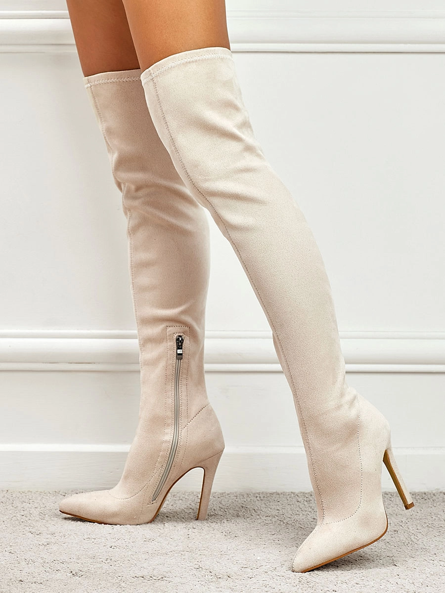 Women Thigh High Boots Stiletto Heel Pointed Toe Micro Suede Upper Burgundy Over The Knee Boots 10 Women Thigh High Boots Stiletto Heel Pointed Toe Micro Suede Upper Burgundy Over The Knee Boots - Image 8