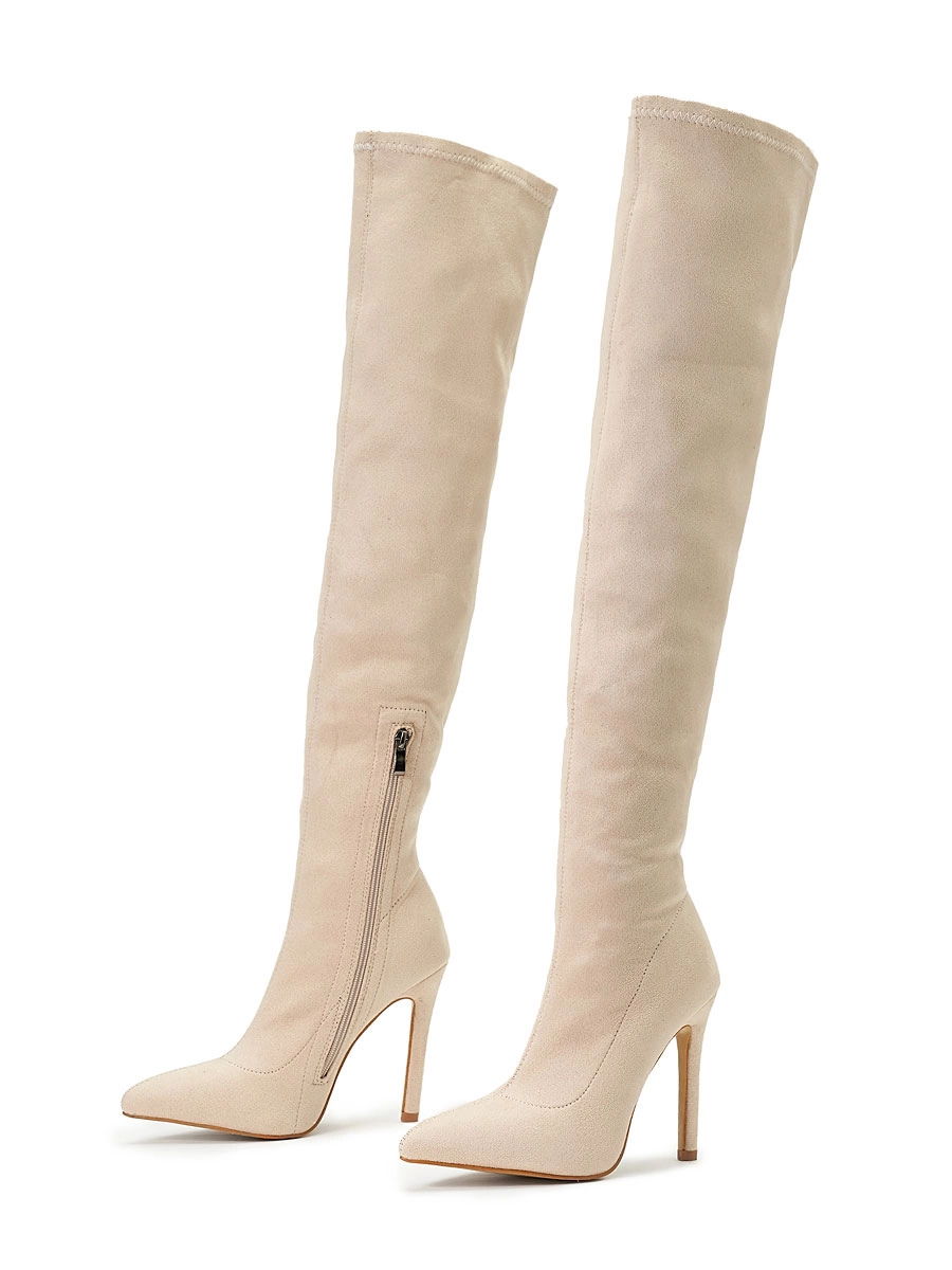 Women Thigh High Boots Stiletto Heel Pointed Toe Micro Suede Upper Burgundy Over The Knee Boots 8 Women Thigh High Boots Stiletto Heel Pointed Toe Micro Suede Upper Burgundy Over The Knee Boots - Image 6